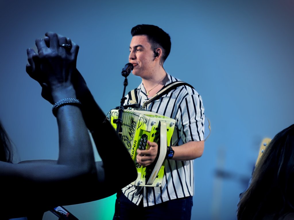 Accordionist focused on stage at Taste of Portugal 2026