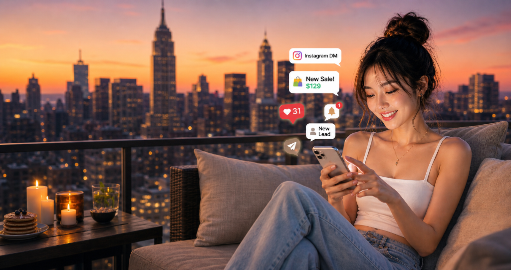Woman relaxing on couch with phone