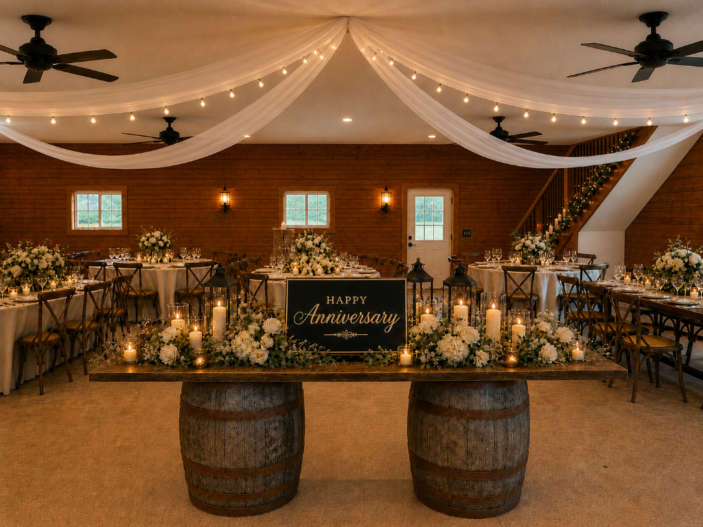 Anniversary party at Beyer Blossom Estate flower farm event space, NJ