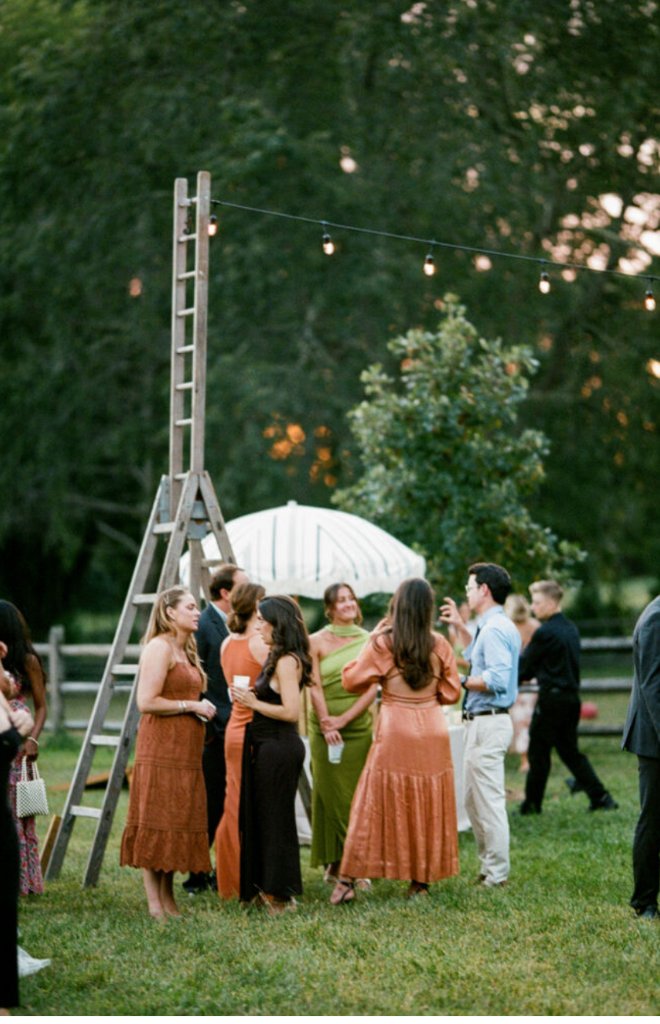 Evening cocktail hour at Beyer Blossom Estate farm event venue, Jersey Shore NJ
