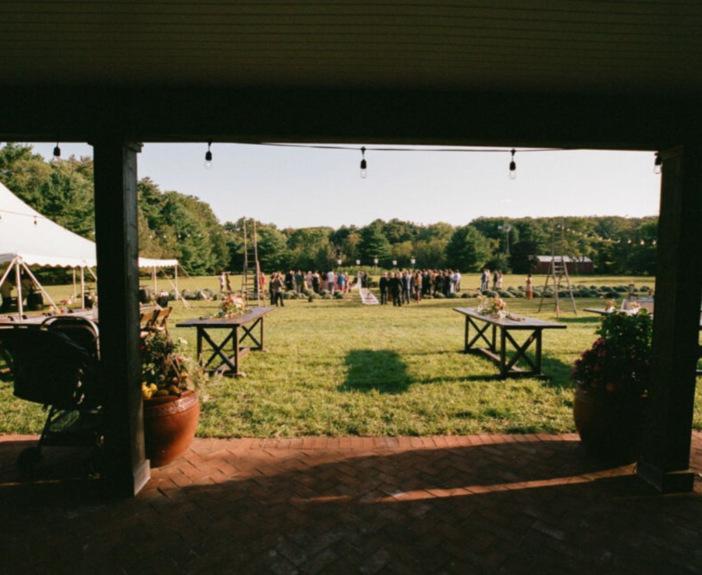 Outdoor wedding ceremony at Beyer Blossom Estate lavender farm venue, Monmouth County NJ