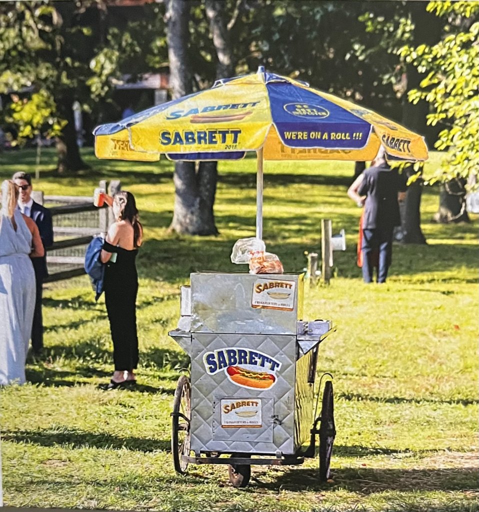 Hot dog cart at outdoor farm party at Beyer Blossom Estate, Wall NJ