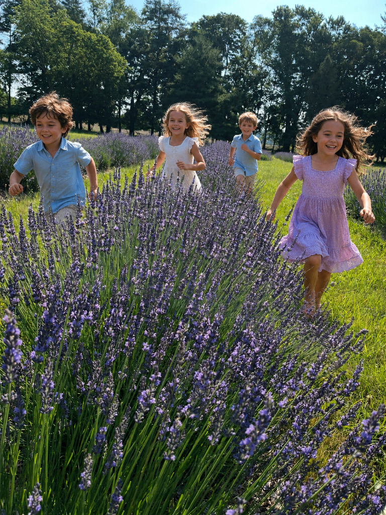 Children in lavender fields at Beyer Blossom Estate