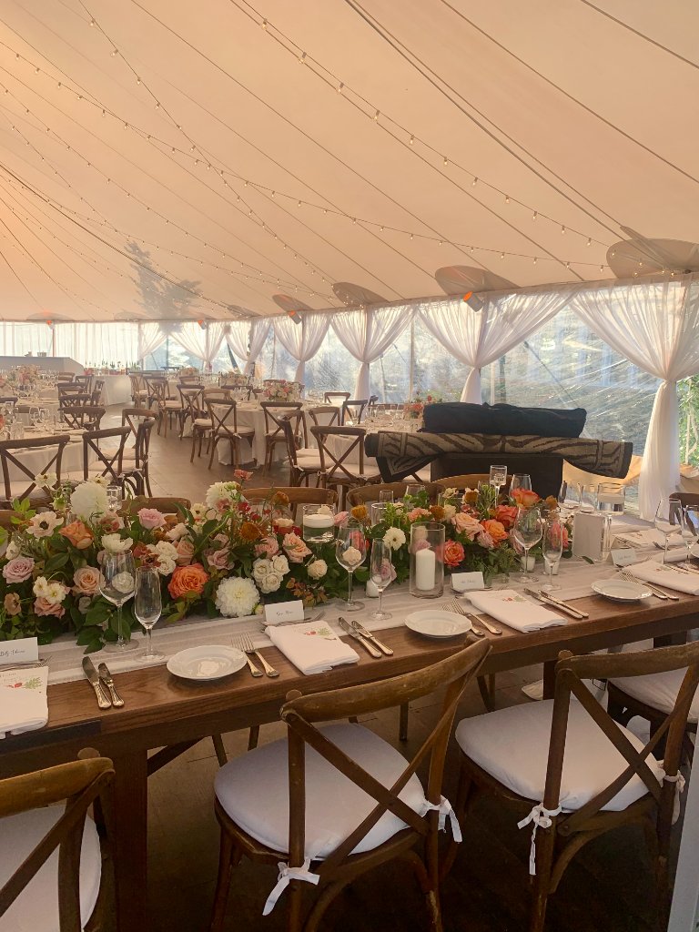 Sailcloth tent event venue at Beyer Blossom Estate flower farm, Jersey Shore NJ