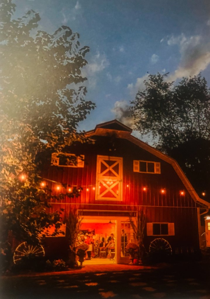 Dutch barn at night at Beyer Blossom Estate lavender farm, Wall Township NJ