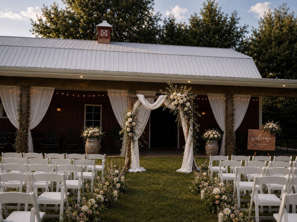 Floral wedding arch ceremony at Beyer Blossom Estate flower farm, Jersey Shore NJ