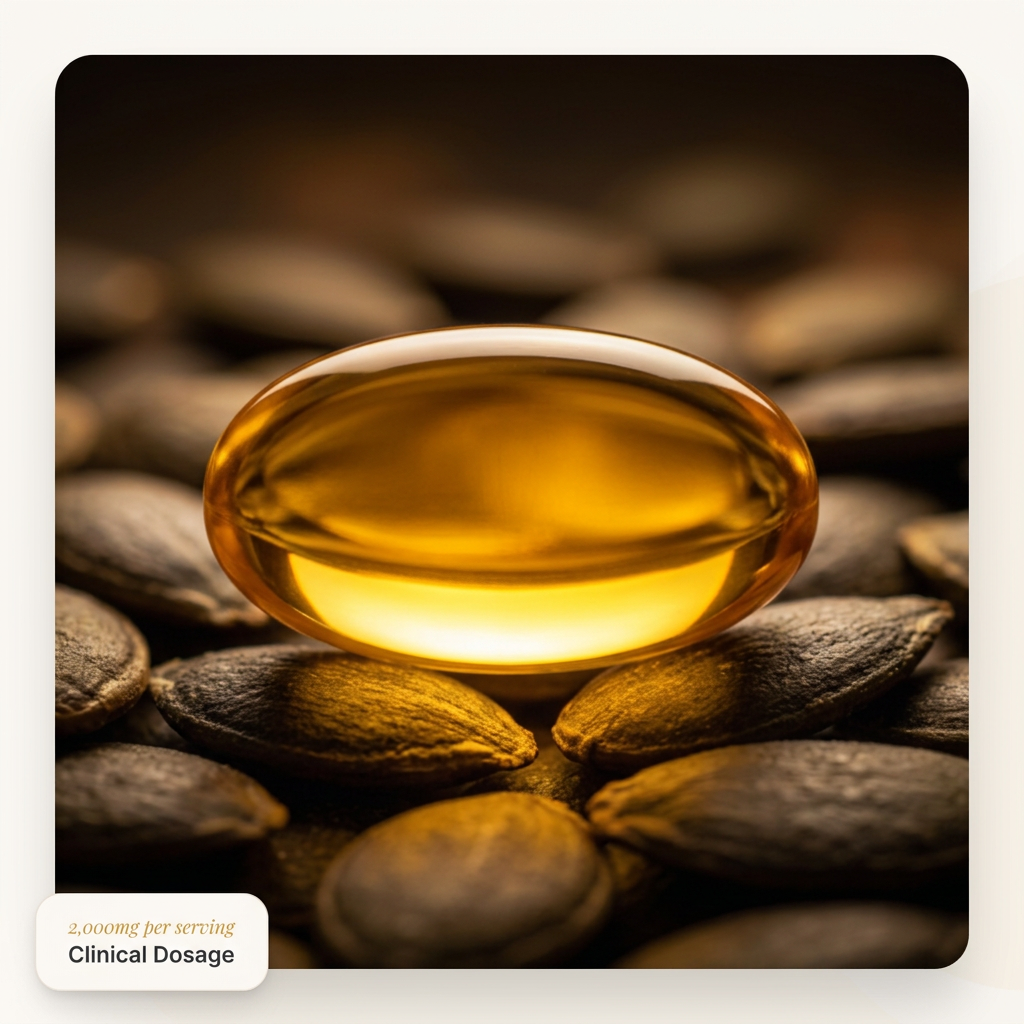 AVY Hair Growth Forte - golden softgel capsule on pumpkin seeds