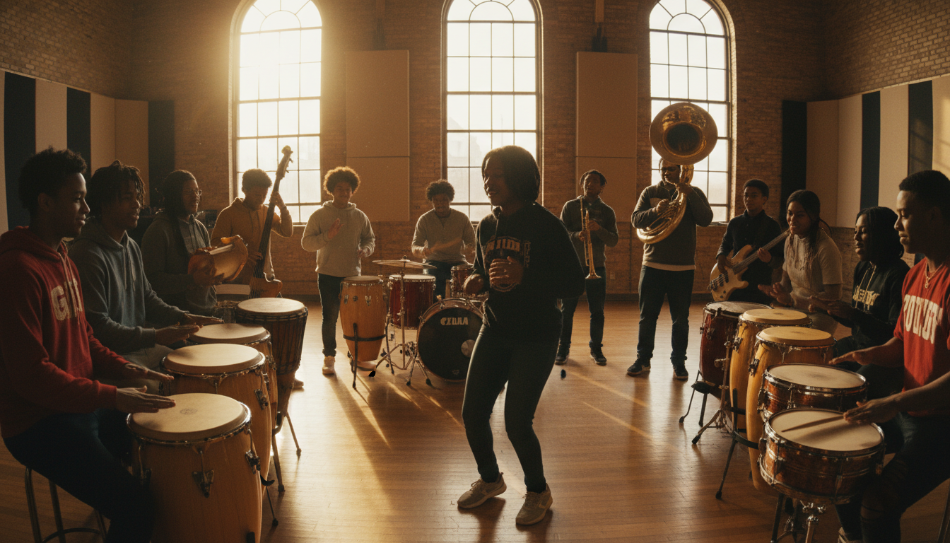 Students performing together in an ensemble