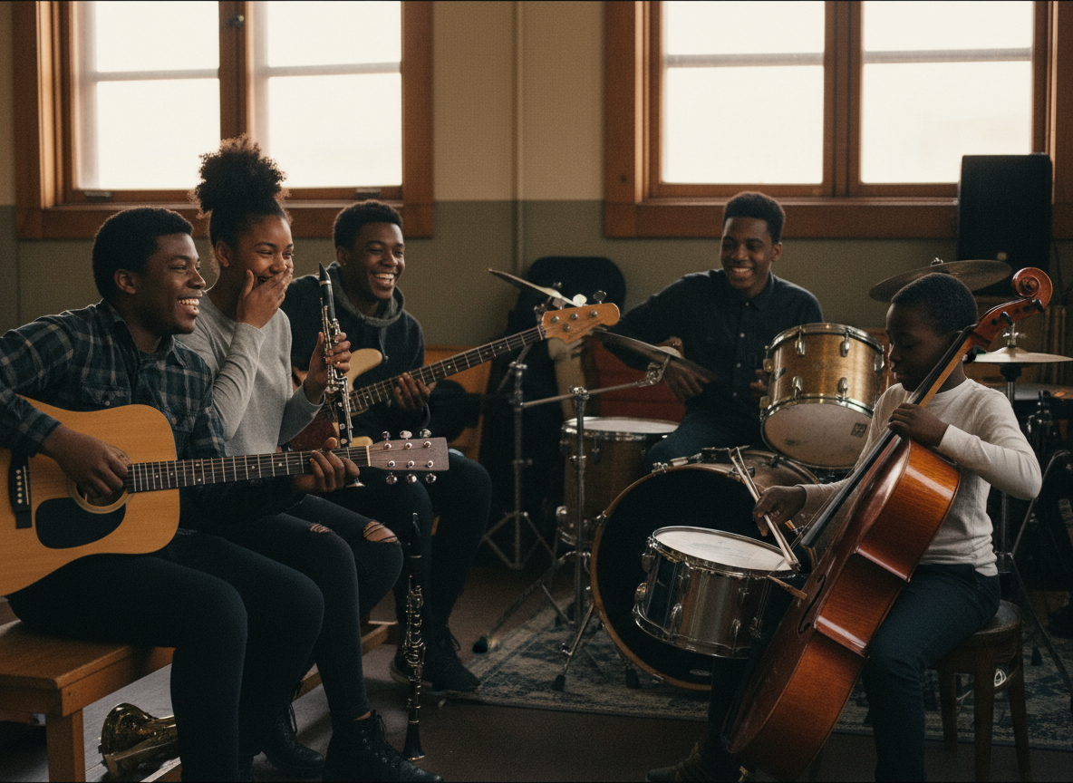 Students interacting authentically during music practice