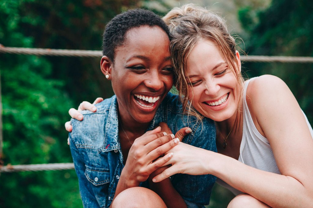 Two women smiling