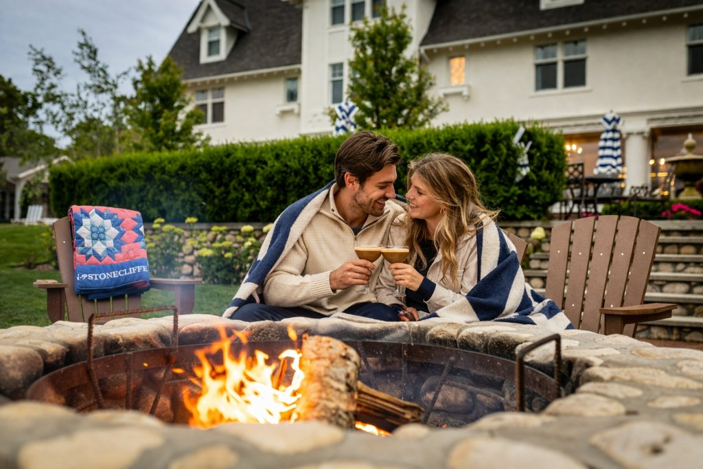 Couple by firepit