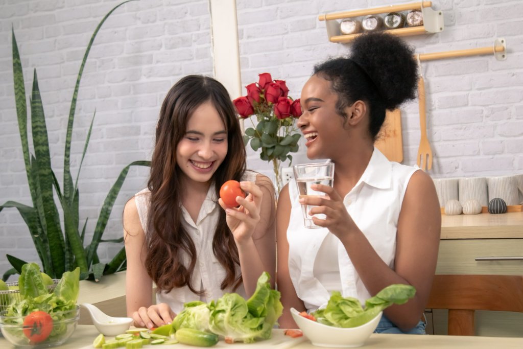 Smiling teen girls