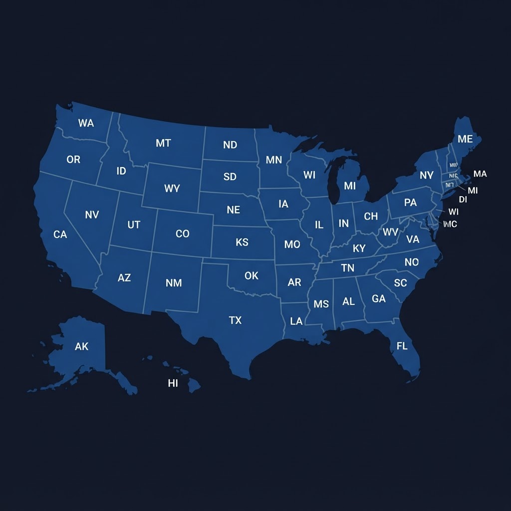 Map of all 50 US states covered by Legal Ad Compliance