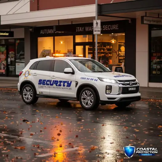 Coastal Protection Services patrol vehicle in Central Coast shopping precinct