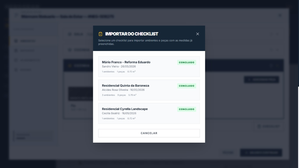 Importar checklist no configurador 3D para marmoraria — HEROGRAN gera orçamento automático