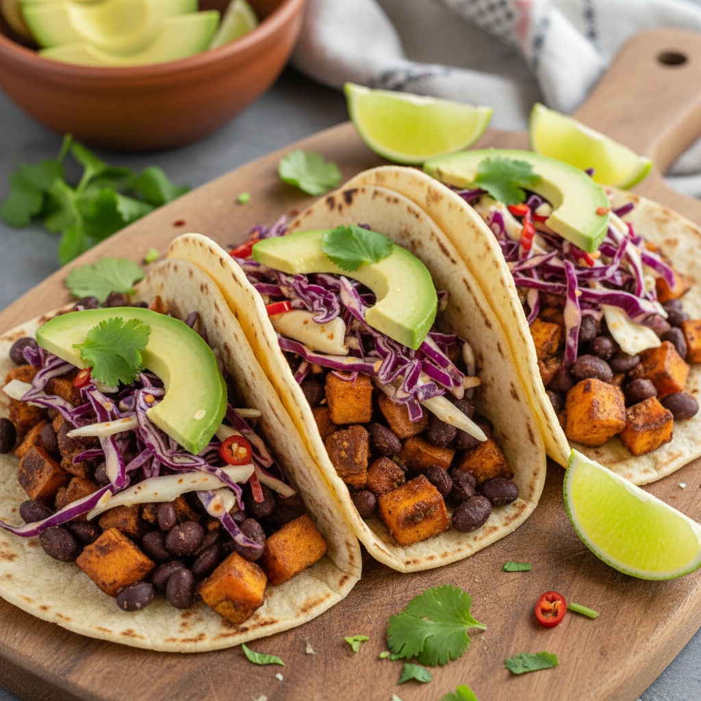 Cinnamon Spiced Black Bean & Sweet Potato Tacos