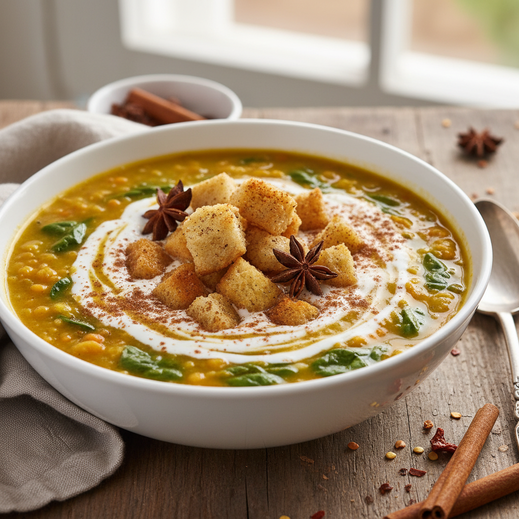 Cinnamon Lentil & Spinach Soup