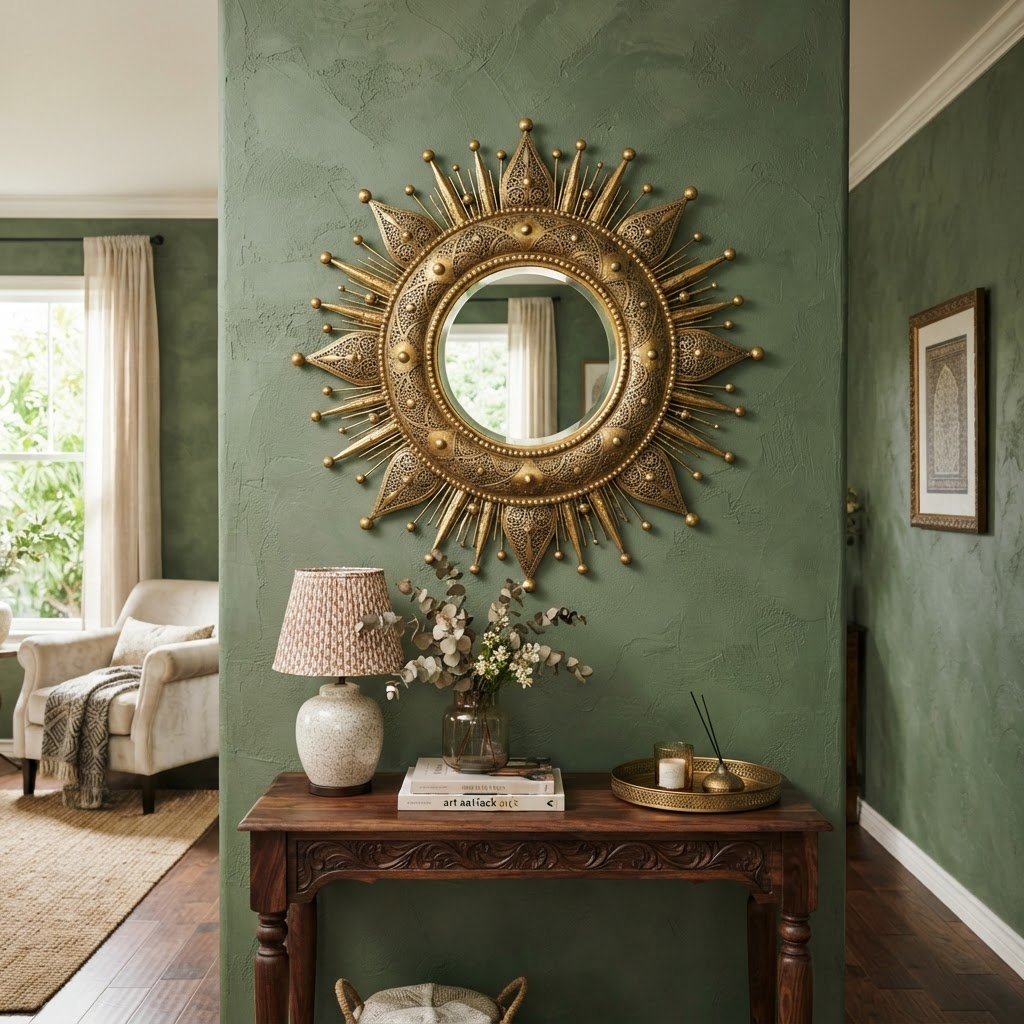 Miroir sunburst marocain doré : tendance déco