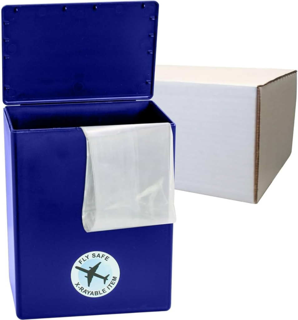 Fly Safe X-Rayable cremation urn with airline-compliant sticker