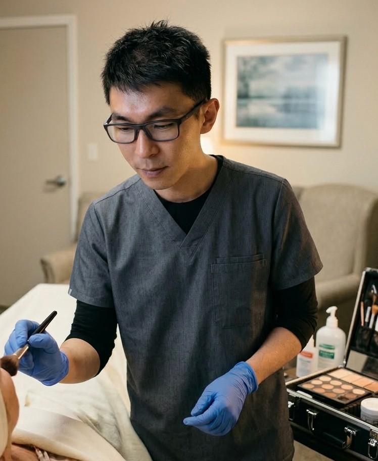 Licensed embalmer performing professional preparation