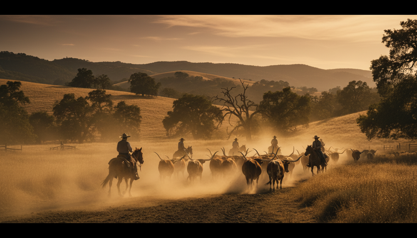 Cowboys on horseback at Wild Rose Ranch