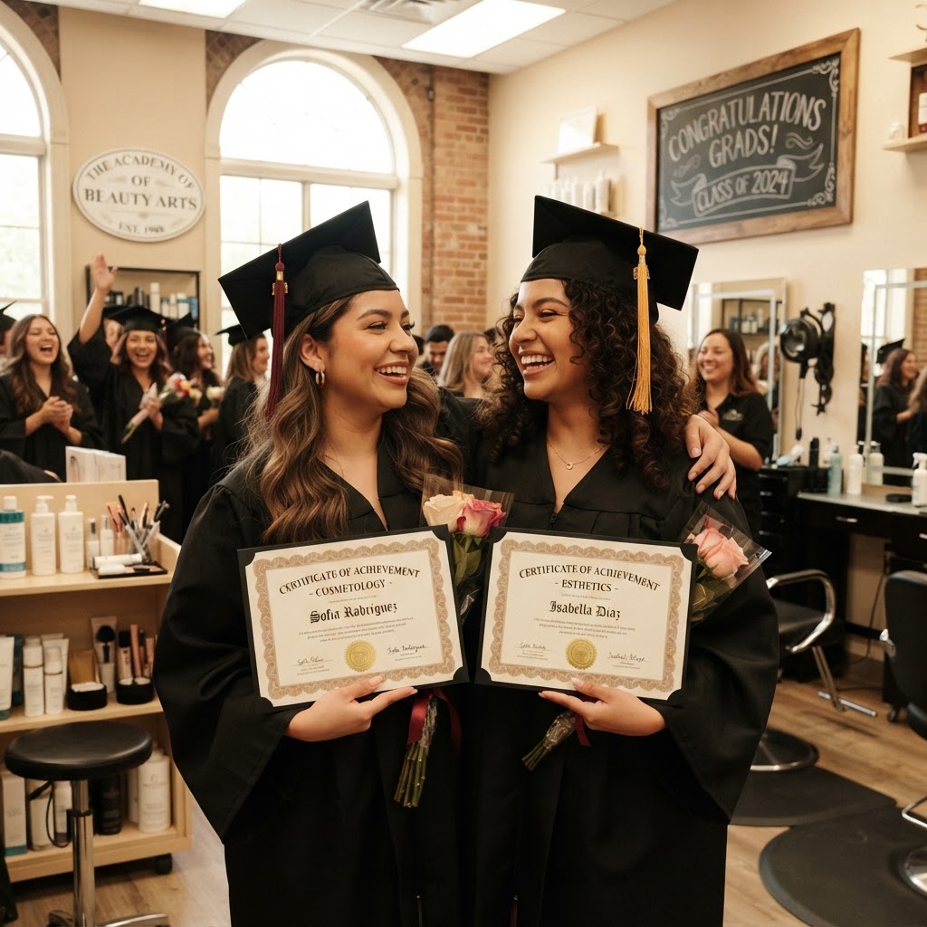 Dos egresadas celebrando con su certificado