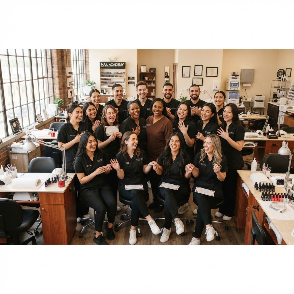 Clase de Técnico de Uñas celebrando su graduación