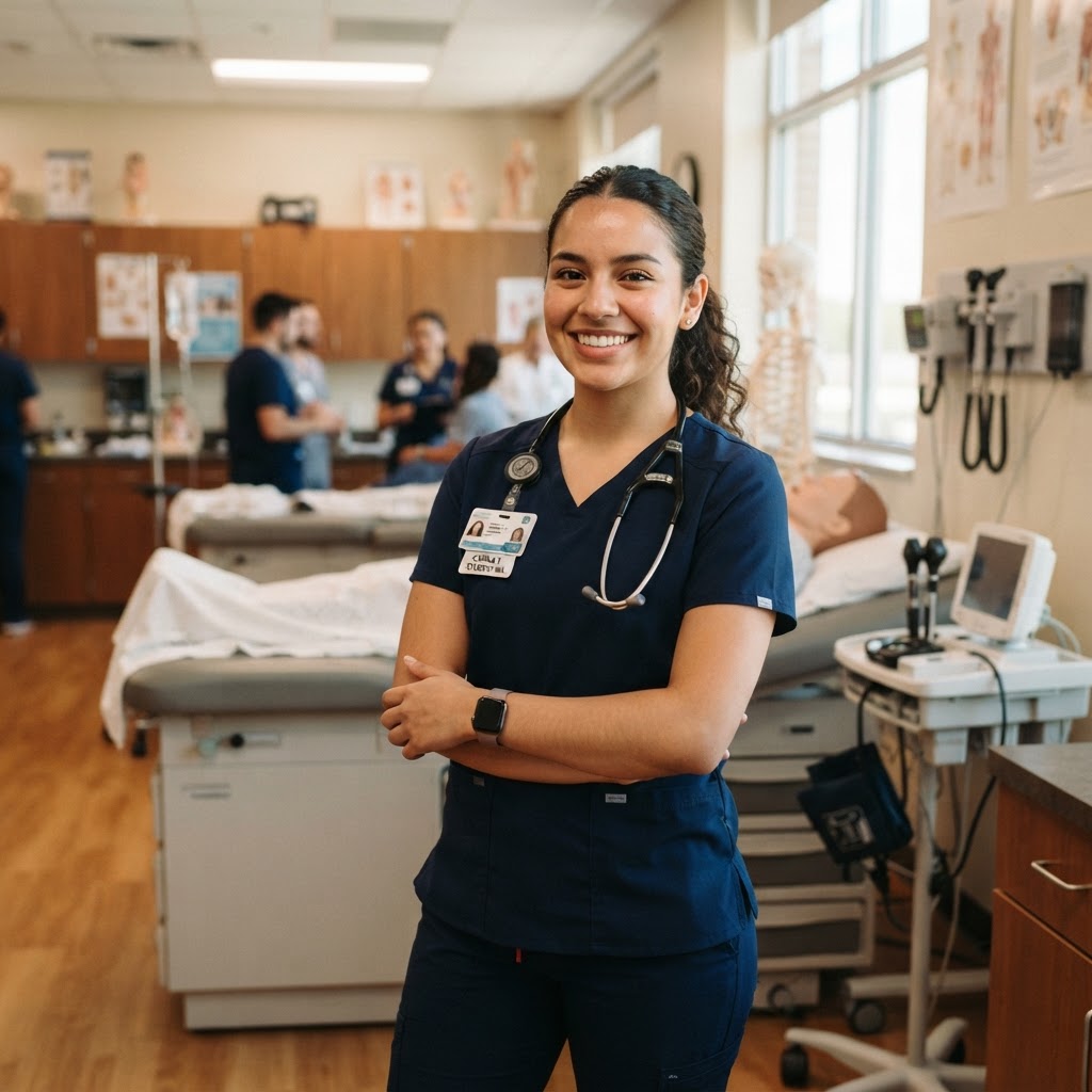 Estudiante de Asistente Médico en el aula de entrenamiento clínico