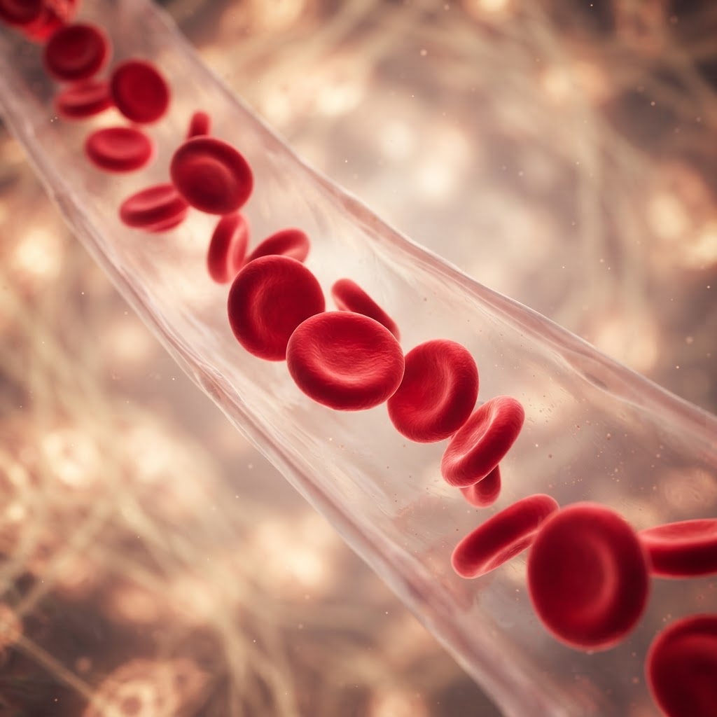Healthy red blood cells flowing through the bloodstream