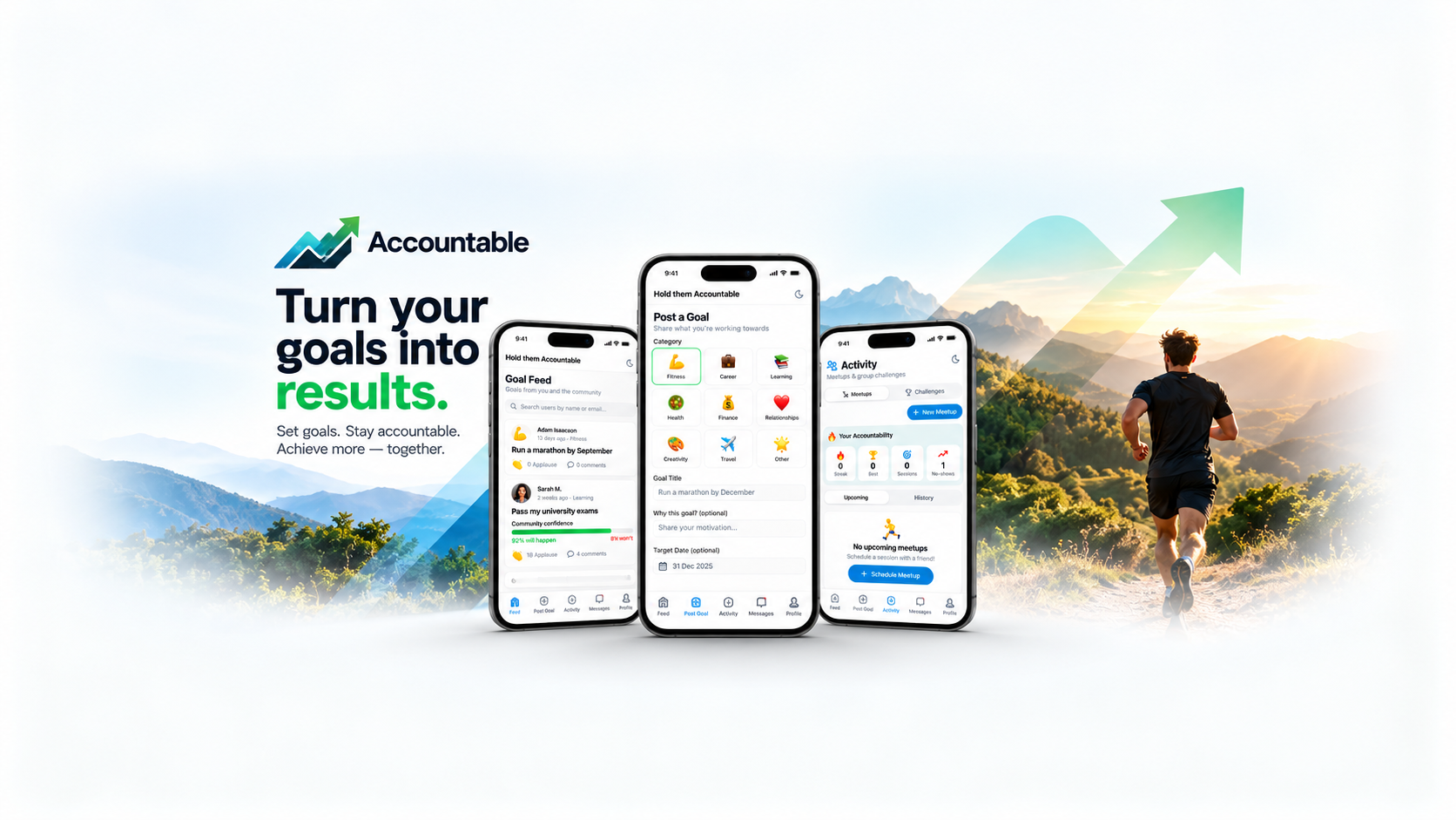 Accountable — feed, post a goal, activity and business dashboard
