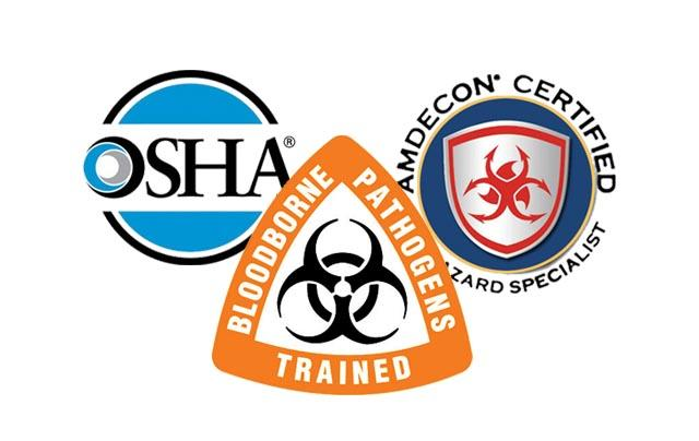 Certifications: OSHA, Bloodborne Pathogens Trained, AMDECON Certified Hazard Specialist