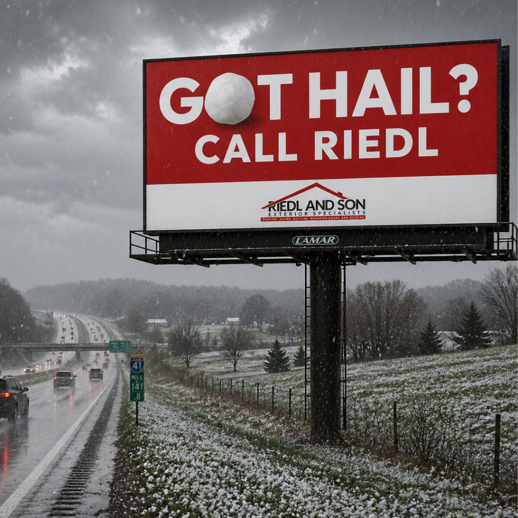 Got Hail? Call Riedl bus shelter billboard