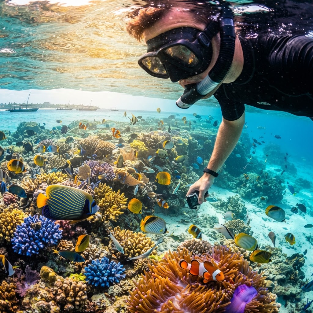 The reef surrounding Mnemba — the reason the island exists