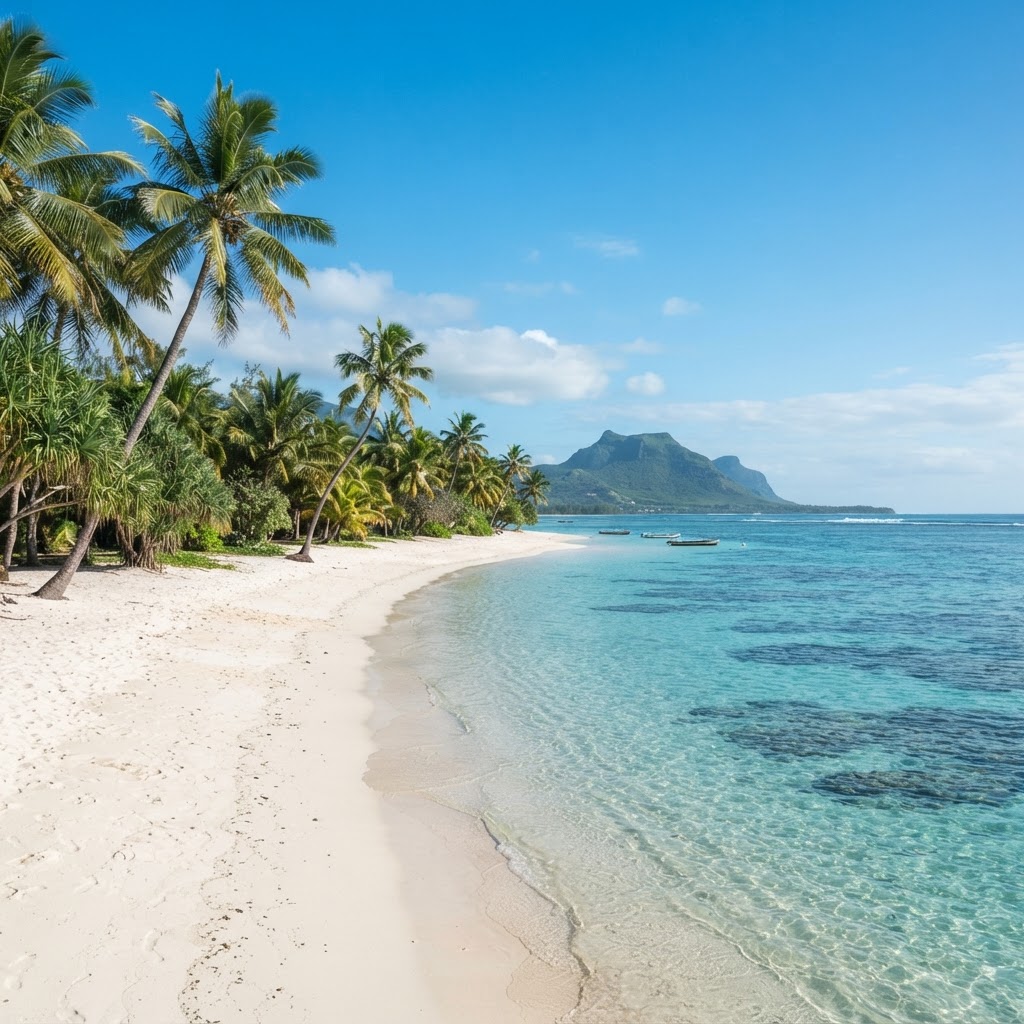 Turquoise lagoon and palm-fringed beach — Mauritius' sheltered northeast coast