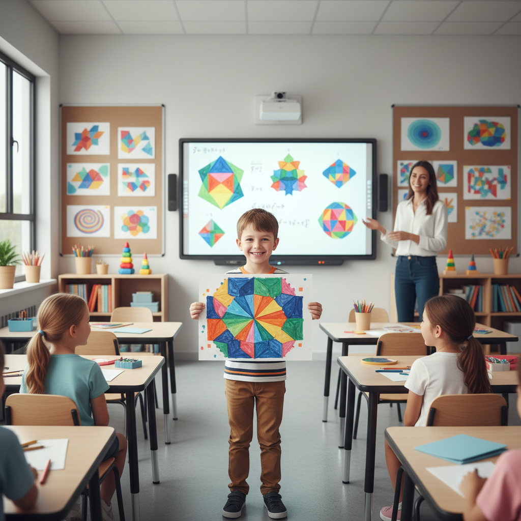 Enfant présentant son œuvre