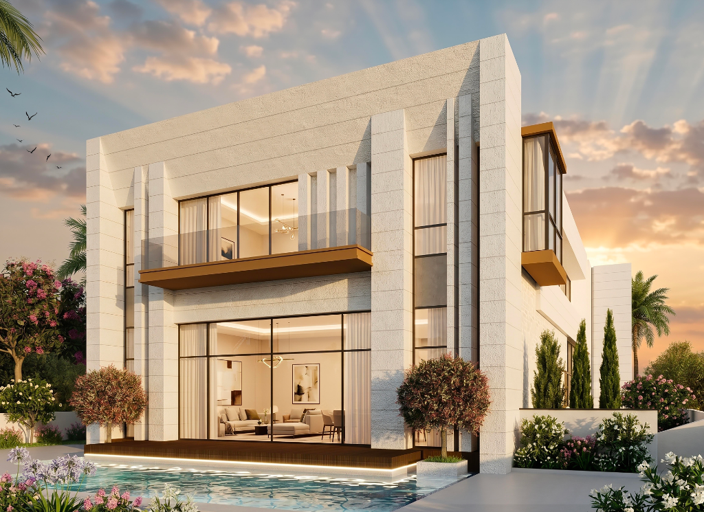 Villa 1 pool & living