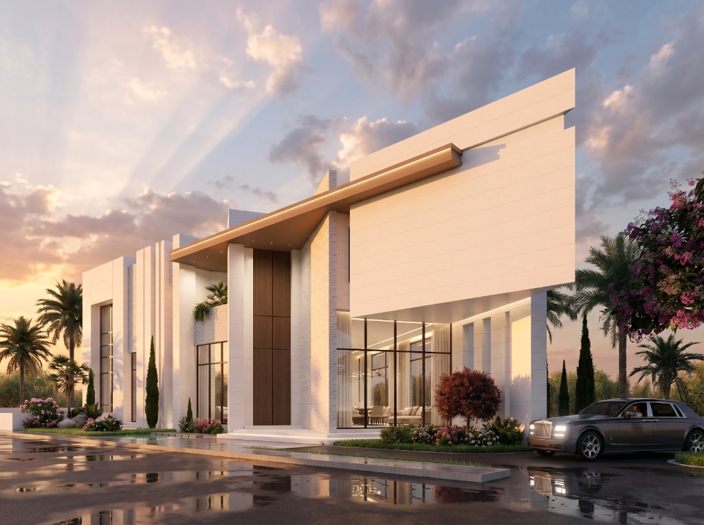 Eden luxury villa exterior at golden hour