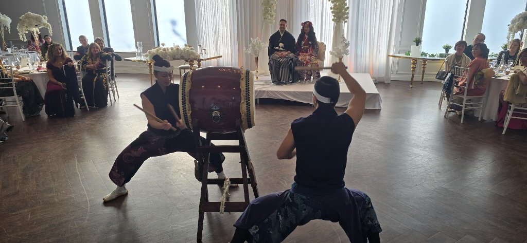 Japanese taiko drummers performance at wedding