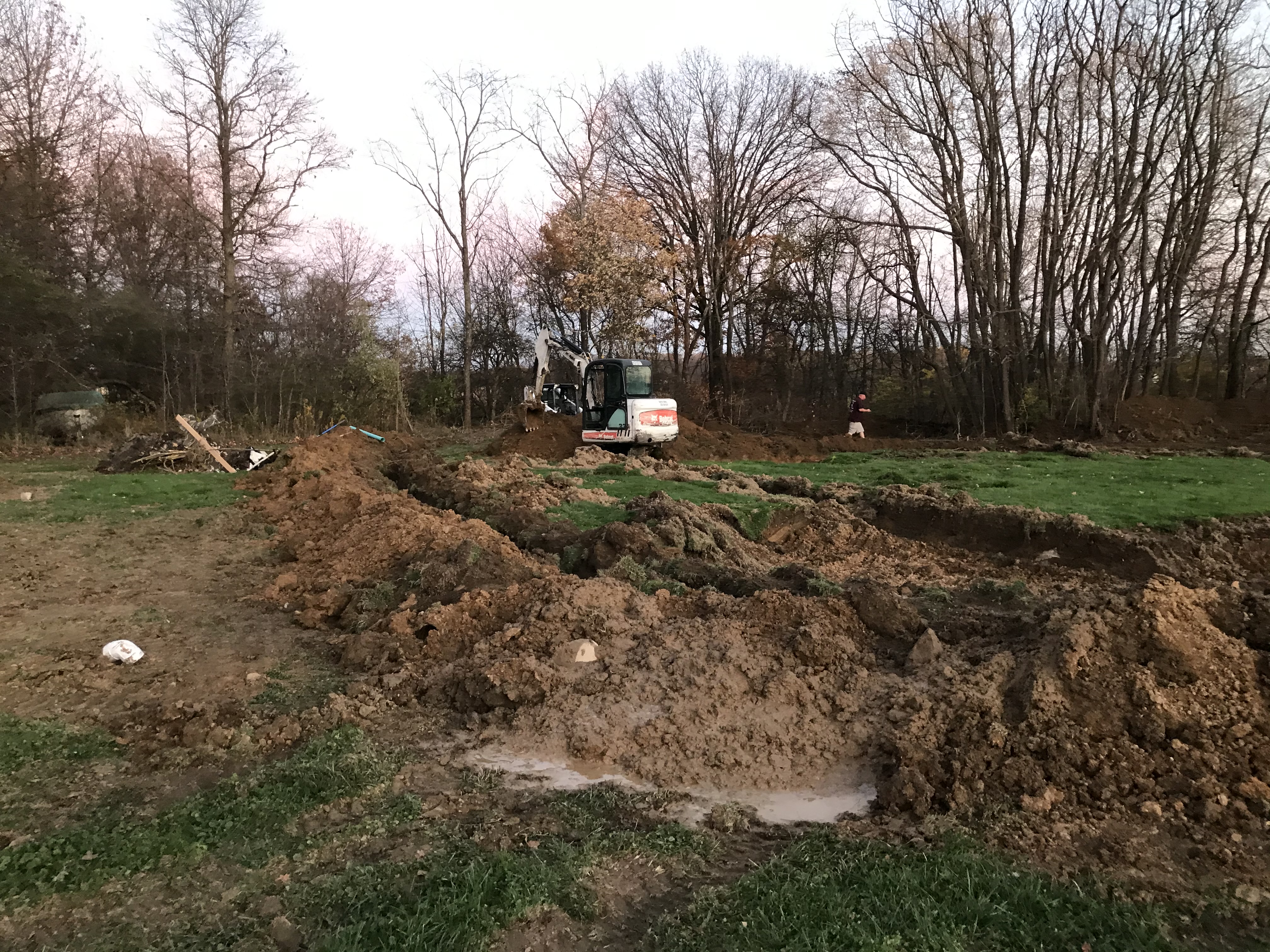 Retention Pond — Initial Mini Excavator Work, Trenches Open — Canfield, OH