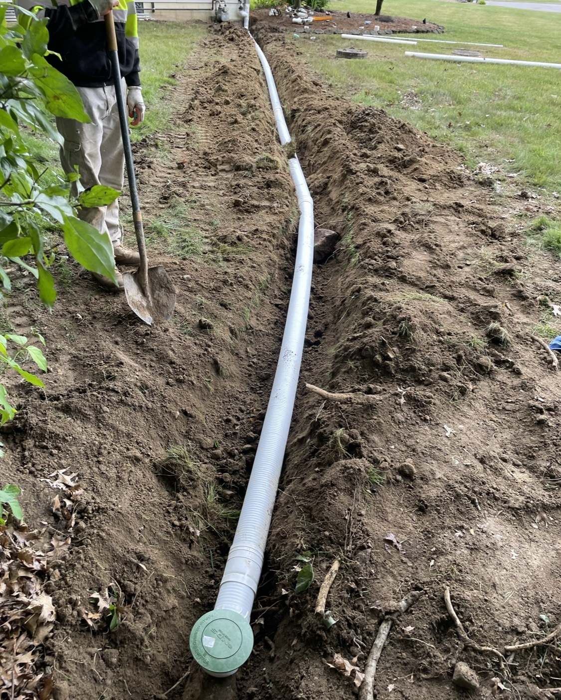 Downspout Drain — Long-Run Pipe with Pop-Up Emitter Staged — Canfield, OH
