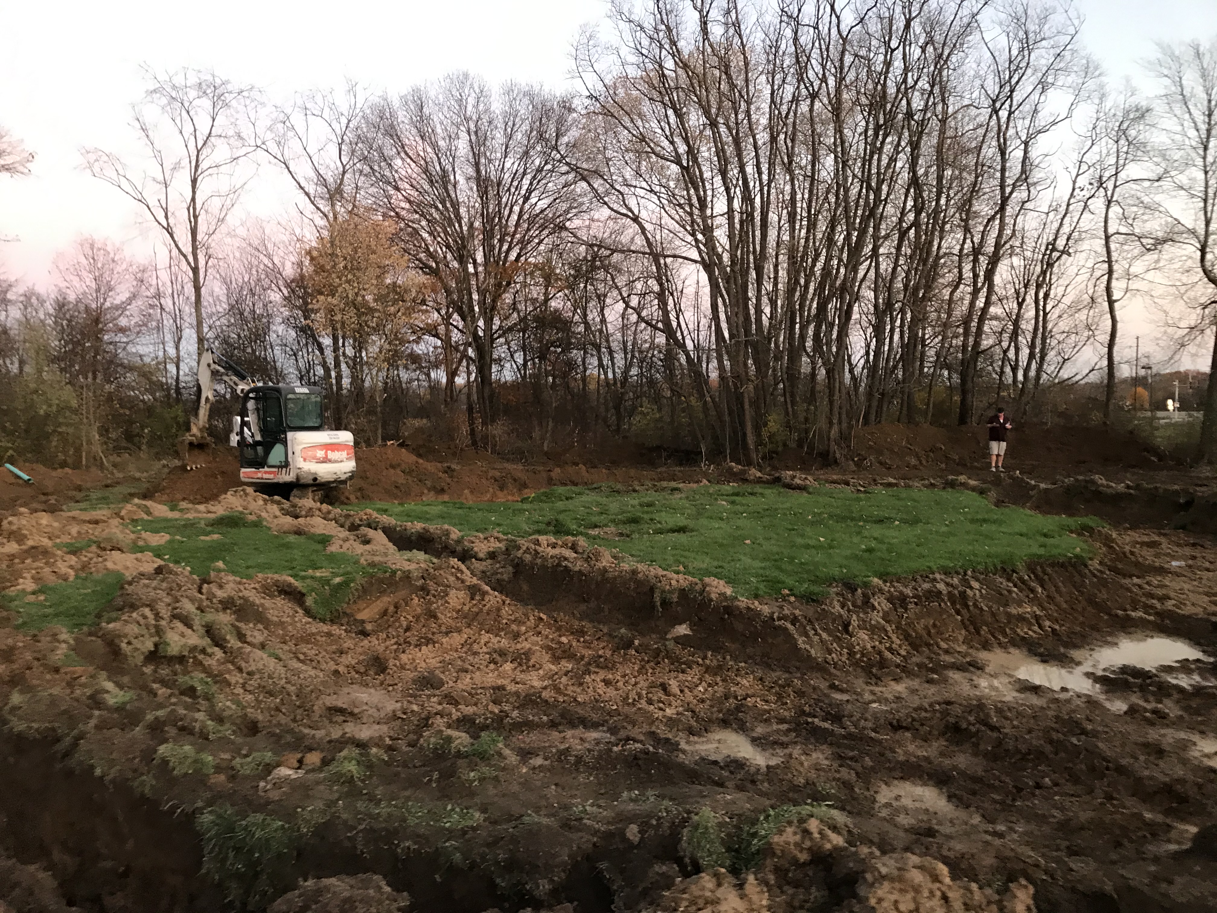 Retention Pond — Retention Basin Excavation, Outlet Pipe Visible — Canfield, OH