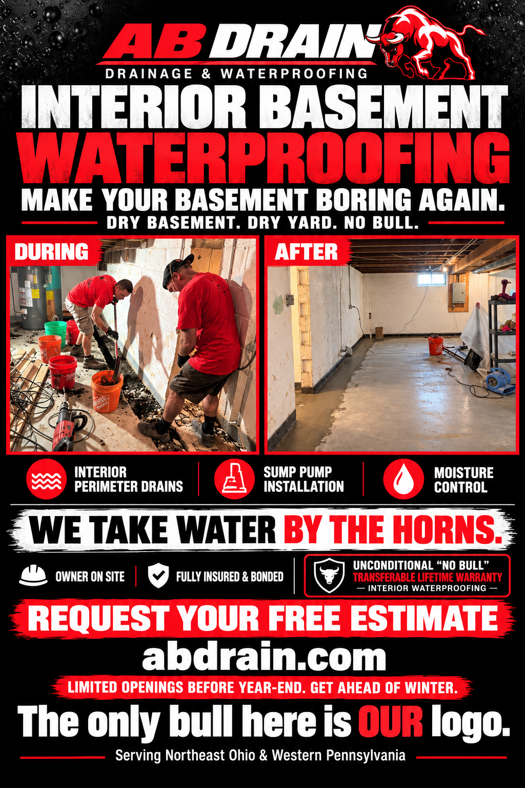 Interior Basement Waterproofing — Service Illustration