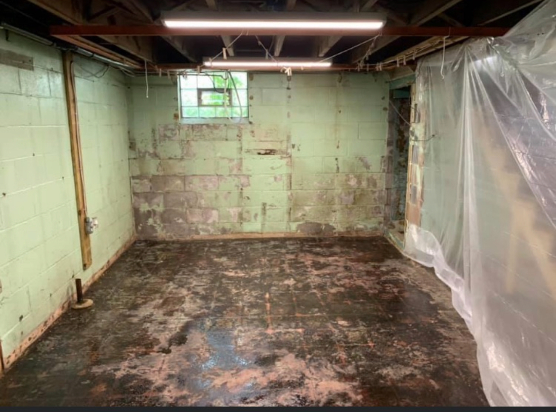 Before — Main Room: Mold on Walls & Damaged Floor — Youngstown, OH