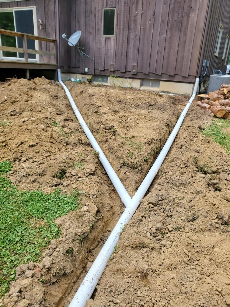 Downspout Drain — Y-Junction Combining Two Downspout Lines — Canfield, OH
