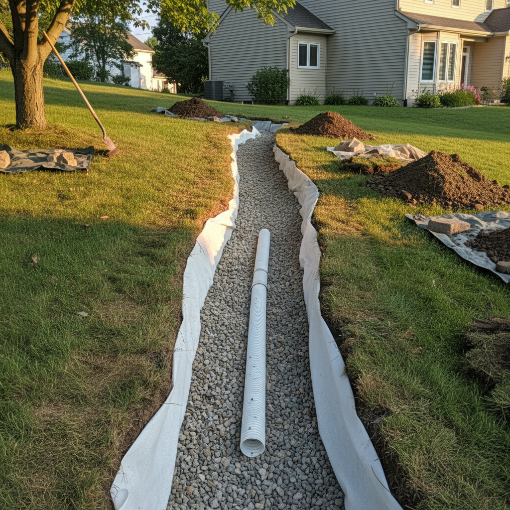French Drain — Pipe & Stone Detail