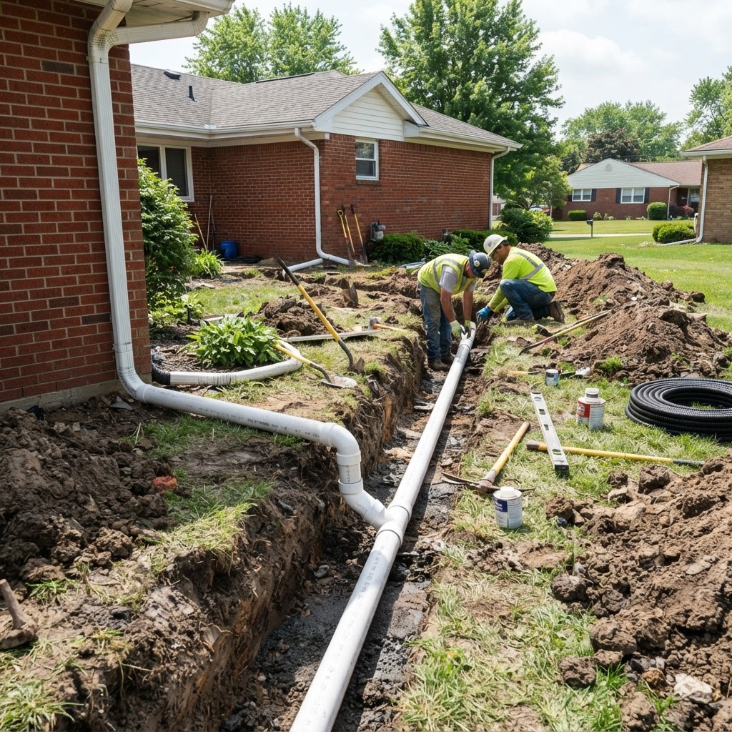 Multiple Downspouts — Combined Underground Line