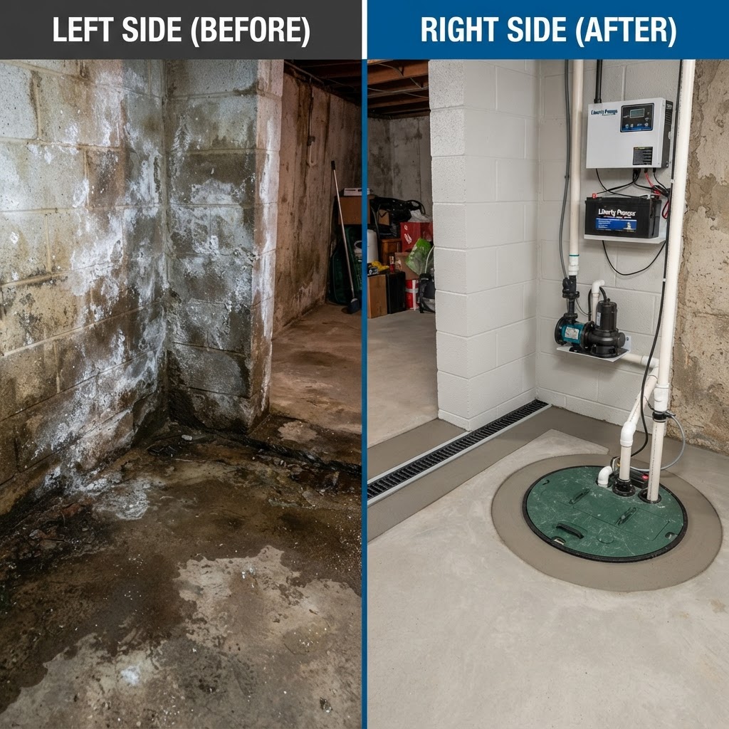Interior Perimeter Drainage — Before & After