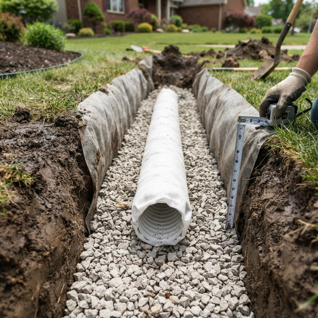 French Drain — Pipe & Stone Detail