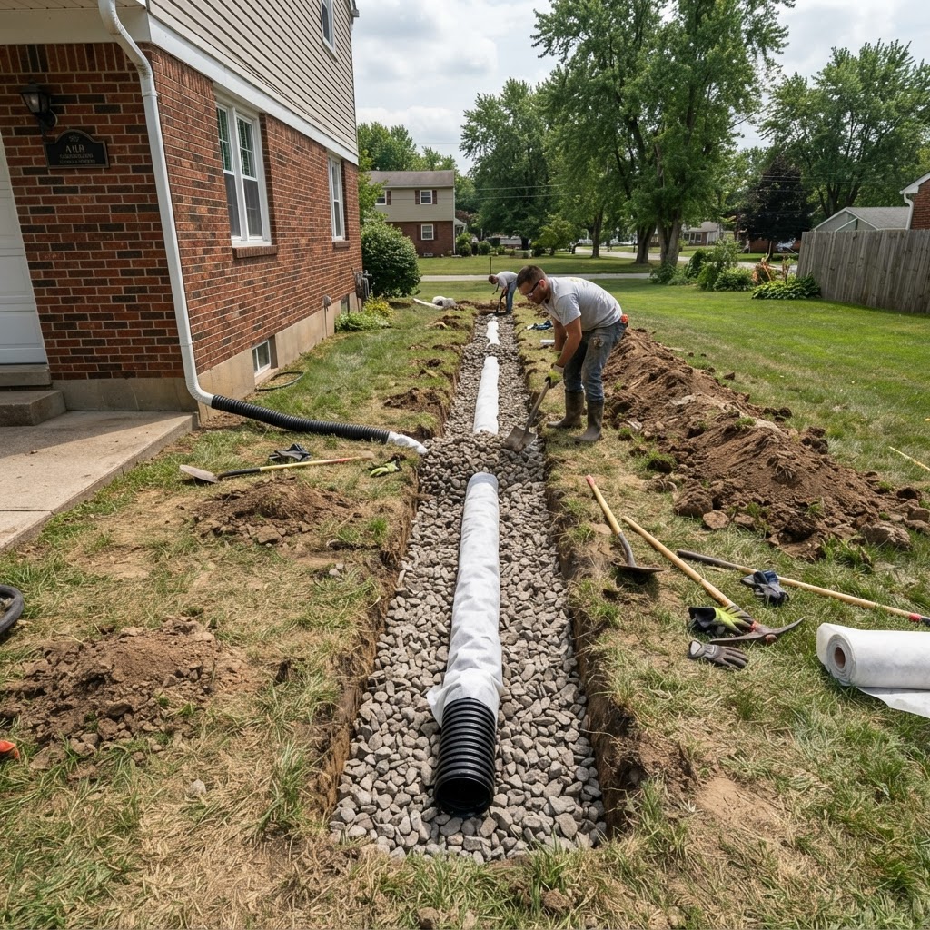French Drain — Pipe & Stone Installation