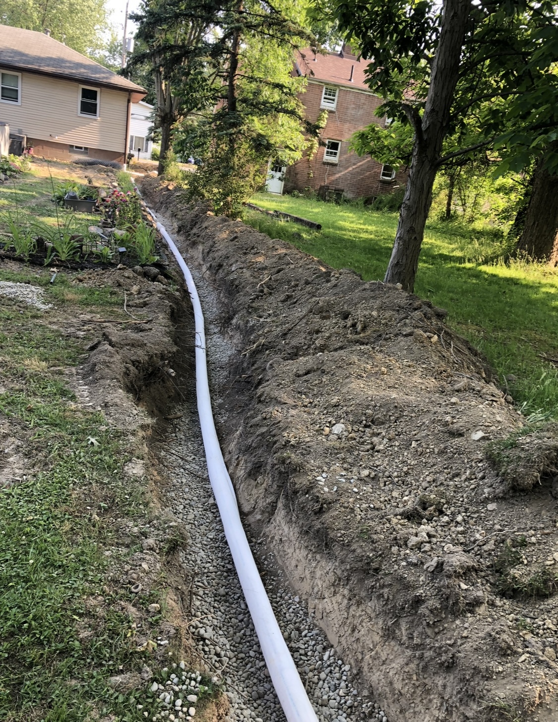 French Drain — Long-Run PVC Pipe in Gravel-Bedded Trench — Canfield, OH